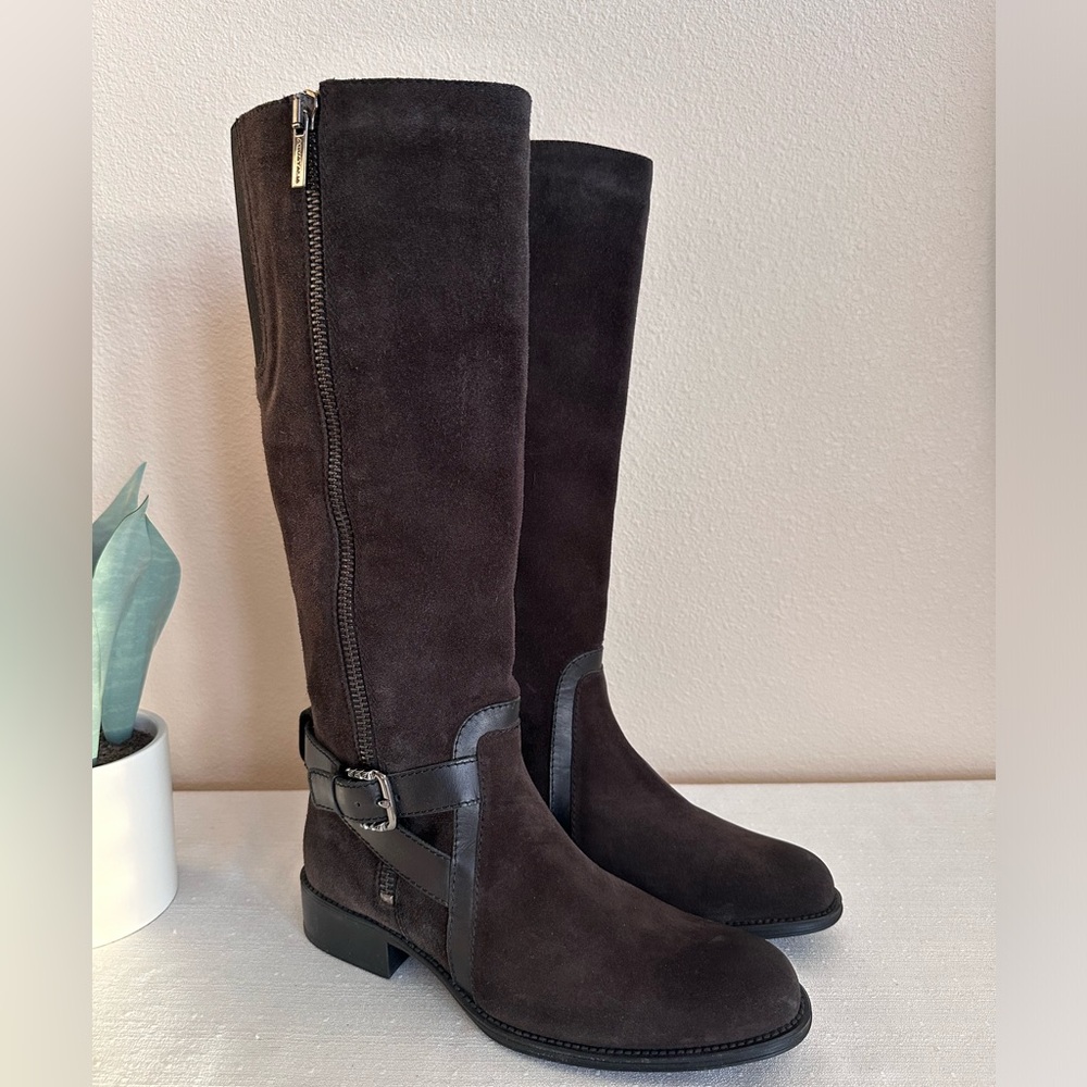 New AQUATALIA Brown Suede Trim Embellished Knee Height Riding Boots Women’s 11 - Picture 1 of 15